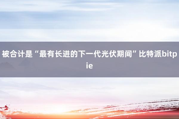 被合计是“最有长进的下一代光伏期间”比特派bitpie