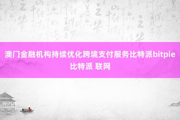 澳门金融机构持续优化跨境支付服务比特派bitpie比特派 联网